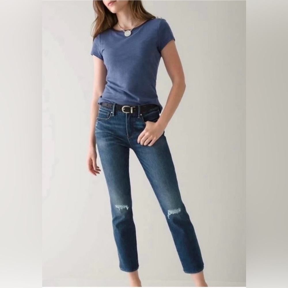 WHBM The Sculpt Slim Straight Crop Jeans Mid-Rise Medium Blue Sz 00